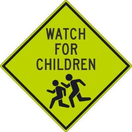 NATIONAL MARKER CO NMC Traffic Sign, Watch For Children Graphic Sign, 30in X 30in, Yellow TM184DG